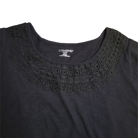 Catherine's Plus Petite Slub Knit Crochet Black Tee•1XWP NWOT - Picture 3 of 6